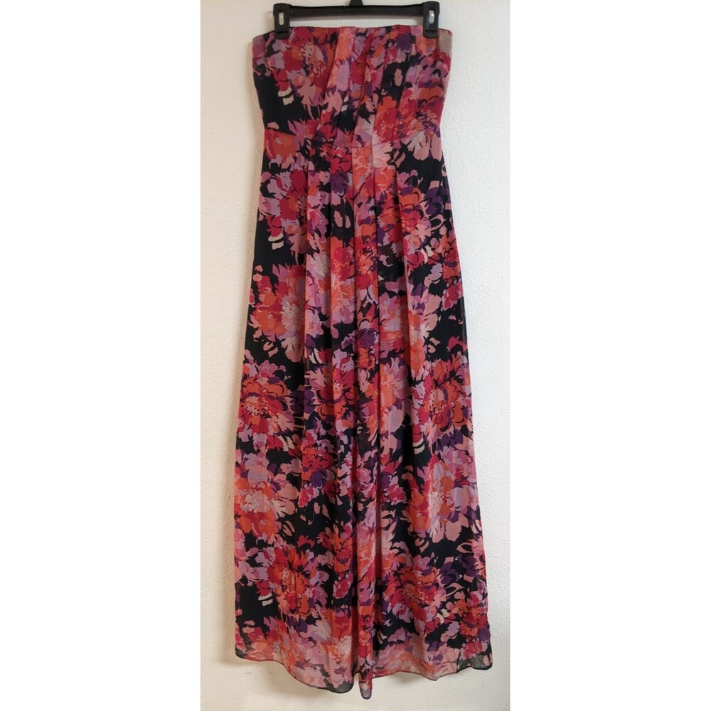 Banana Republic 100% Silk Floral Print Strapless Maxi Dress Party Occasion Sz 0